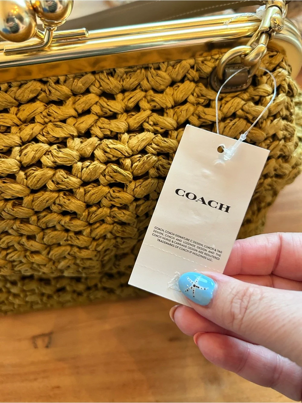 NWT Coach Kisslock Frame Bag 27 Brass Muted Olive Raffia - Picture 6 of 10